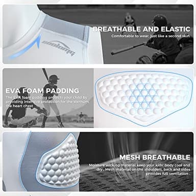 COOLOMG Youth Baseball Padded Shirt Kids Chest Protector Rib Heart Guard Sternum Protection for Football Softball Lacrosse Rugby White M - Image 5