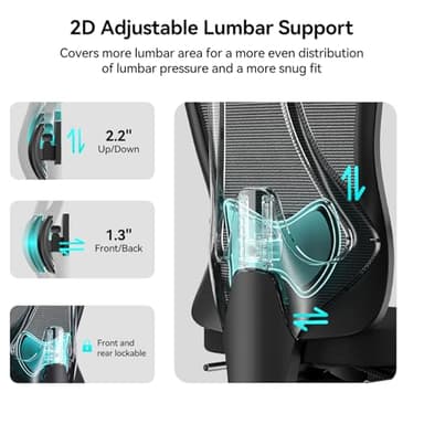 Hbada P3 Pro Ergonomic Office Chair with 2D Adjustable Lumbar Support, Office Desk Chair with 3D Adjustable Headrest and Armrests, 135° Stepless Tilt Function, Three-Layer Mesh, Black(No Footrest) - Image 2
