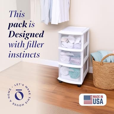 HOMZ Drawer Tower, 3-Tier Clear Plastic Storage Organizer Cart, White Frame - Heavy-Duty Organizing Drawers for Home, Bedroom, and Closet Organization - Image 4