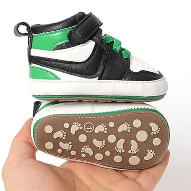 Clowora Unsex Baby Shoes Boys Girls Infant Sneakers Non-Slip Soft Rubber Sole Toddler Crib First Walker Lightweight Shoes (A032/Green_High_top,12-18 Months) - Image 4