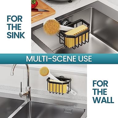 TAILI Sponge Holder with Strong Suction Cup, Dish Sponge Caddy Inside Sink Removable, Rustproof Aluminum for Sponges, Brushes, Stoppers and Scrapers - Black - Image 6