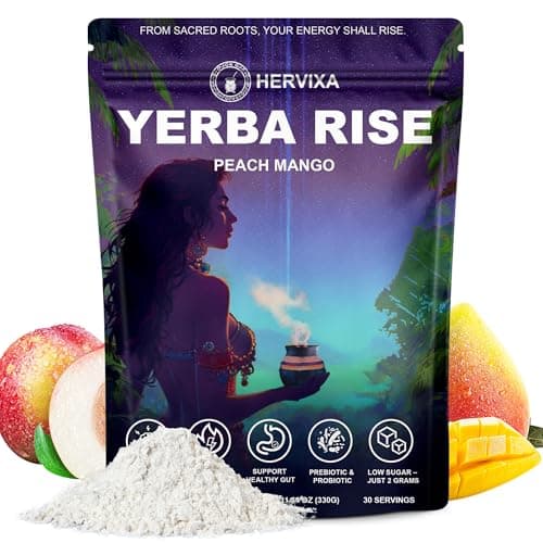 Yerba Mate Peach Mango Energy Tea Powder – Clean Plant-Based Focus Drink with Probiotics & Adaptogens – Low Sugar, No Crash, Smooth Taste – 30 Refreshing Servings - Image 1