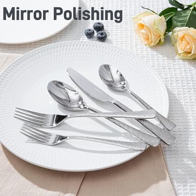 KINGSTONE Hammered Silverware Set, Flatware Set, 18/10 Stainless Steel Premium Cutlery with Unique Ripple Handles Design Mirror Polished - Dishwasher Safe (40-Piece) - Image 3
