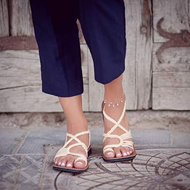 Plaka Palm Leaf Flat Summer Sandals for Women | Perfect for The Beach Walking & Dressy Occasions | Ivory | Size 9 - Image 4