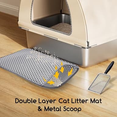 Meowant Stainless Steel Cat Litter Box with Lid, Extra Large Metal Litter Box with DIY Oxford Fabric Cover, Anti-Leakage & Non-Sticky, Odor Control, Easy Cleaning, Includes Litter Mat & Metal Scoop - Image 7