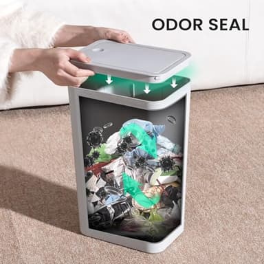 Cesun Bathroom Trash Can with Lid, 4.0 Gallon / 15 Liter Small Garbage Can with Press Top Lid, Plastic Wastebasket with Pop-up Lids for Toilet, Office, Bedroom, Living Room, Grey - Image 5