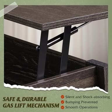 WLIVE Coffee Table, 39" Lift Top Coffee Table with Hidden Compartment and Storage Shelf for Living Room, Espresso - Image 6