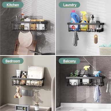 Veken Rustproof & Waterproof Shower Caddy 6-Pack, No Drilling Adhesive Shelves Rack with Soap Holder, Large Capacity Bathroom Organizers and Storage, Wall-Mounted Kitchen & Home Decor - Image 8