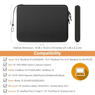 FINPAC Hard Laptop Sleeve Case for 15.3 inch MacBook Air M4 M3 M2 2025 2024, 16.2 inch MacBook Pro M4/M3/M2/M1 Pro/Max A2991 A2780 A2485 A2141, Waterproof Case for Surface Laptop/Book, Black - Image 2