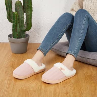 NineCiFun Women's Slip on Fuzzy Slippers Memory Foam House Slippers Outdoor Indoor Warm Plush Bedroom Shoes Scuff with Faux Fur Lining size 7 8 pink - Image 2
