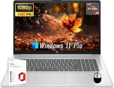 HP 17 inch Laptop, Microsoft Office Lifetime License & Windows 11 Pro, 17.3" FHD Display, AMD Ryzen 5 7430U, 32 GB RAM, 1 TB SSD, AMD Radeon Graphics, Anti-Glare,Wi-Fi 6, w/Accessories - Image 1