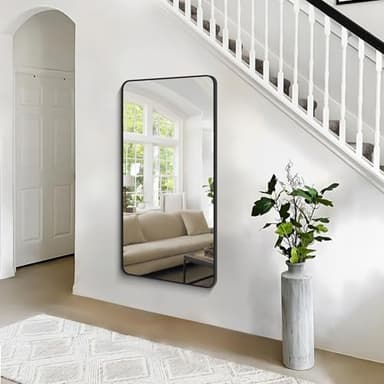 30x55 inch Bathroom Mirror,Black Rectangle Mirror,Wall Mounted Bathroom Frame Vanity Mirror with Round Corner for Bedroom Living Room, Entryway Hangs Horizontal or Vertical - Image 5