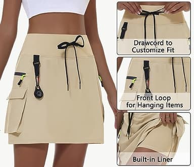 MIVEI Women's Hiking Cargo Skort Skirt High Waisted Golf Dressy Casual with Zipper Pockets Workout Sport Quick Dry Skirts Khaki - Image 4