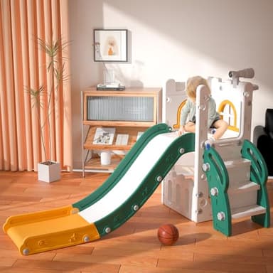 MOCUTEEN 6 in 1 Toddler Slide,Baby Playset for Indoor Outdoor Playground with Basketball Hoop,Storage and Telescope,Climbing Toys for Toddler Playground Playset - Image 4