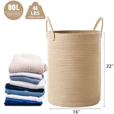 MOJOSCEND 80L Extra Large Jute Woven Hamper Laundry Basket Wicker Rope Clothes Hamper for Baby Nursery Kids Tall Rattan Blanket Basket in Living Room Bedroom - Image 3