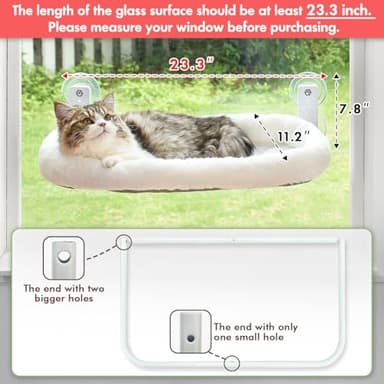 AMOSIJOY Cordless Cat Window Perch, Window Hammock for Cats with 4 Strong Suction Cups, Solid Metal Frame and Soft Cover, Indoor Cat Bed - Image 2