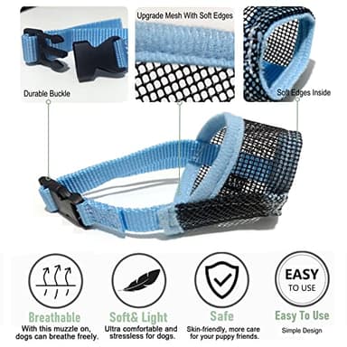 MOIILAVIN Dog Muzzle,Soft Mesh Muzzle for Barking Grooming Biting Chewing for Small Medium Breeds, Barkless Mesh Muzzle Stop Puppy Eating Poop&Rocks XXS XS S (Blue, XXS) - Image 3