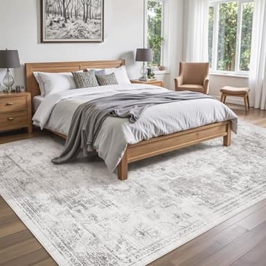 DEXI Area Rugs for Living Room, 4x6 Washable Low Pile Vintage Traditional Rug for Bedroom, Non Slip Indoor Carpet for Dining Office Nursery, White Grey - Image 3