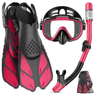 Ubekezele Snorkeling Gear for Adults Men Women,4 in 1 Snorkel Set with Panoramic View Diving Mask Anti-Fog Anti-Leak,Dry Top Snorkel,Fins and Travel Bag for Swimming,Snorkeling and Travel Diving - Image 1