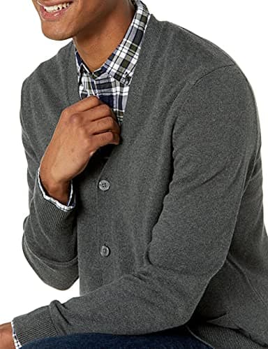 Amazon Essentials Men's Cotton Cardigan Sweater, Charcoal Heather, X-Large - Image 4