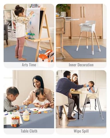 Blissful Diary Baby Splat Mat for Under High Chair, 50.4 x 50.4 Inch Wipeable Splash Mat, Waterproof and Washable, Anti-Slip Floor Protector, Gray - Image 7