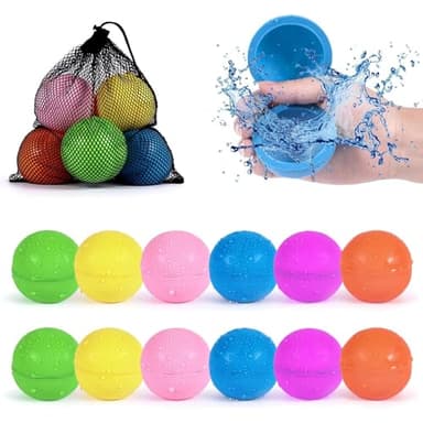 98K Reusable Water Balloons 12Pcs with Mesh Bag, Self Sealing Silicone Ball Latex-Free, No Clean Hassle, Easy to Fill, Summer Toys Water Toy Swimming Pool Beach Park Yard Outdoor Games Party Supplies - Image 1
