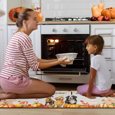 OUXIOAZ Welcome Fall Pumpkin Decorative Kitchen Rugs Set of 2, Autumn Pet Pumpkin Kitchen Mats Decor Dog Lover Gifts, Maple Leaves Thanksgiving Kitchen Mat 17"x47"+17"x30" - Image 7