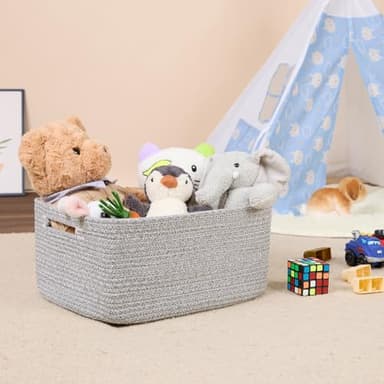 MiniArk Large Storage Baskets for Shelves, Closet Organizers Bins for Clothes Blanket Towels, Baby Nursery, Toy Baskets Box, Woven Rope Baskets, 17 x 13 x 7.5”, 3 Packs Mixed Grey - Image 5