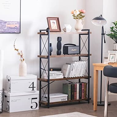 HCHQHS Bookshelf, 4-Tier Industrial Bookcase, Rustic Open Book Shelf, Freestanding Tall Bookshelves with Metal Frame - Image 7