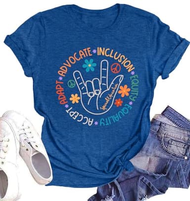 Autism Teacher Shirts for Women Special Education Teacher Graphic T-Shirt Autism Awareness Inspirational Tee Tops(Blue1,X-Large) - Image 1