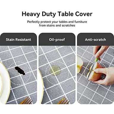 Romanstile Rectangle Plastic Tablecloth, 100% Waterproof Oil-Proof Checkered PVC Table Cloths, Heavy Duty Vinyl Table Covers for Dining, Camping, Picnic, Outdoor - 52 x 70 Inch, Grey - Image 4