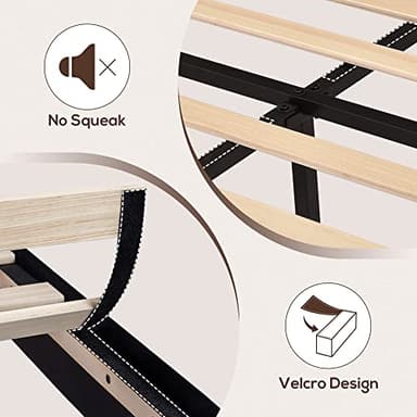 WEEWAY King Bed Frame Platform Bed with Velvet Upholstered Headboard and Wooden Slats Support, Heavy Duty Mattress Foundation, No Box Spring Needed, Easy Assembly, Black - Image 7