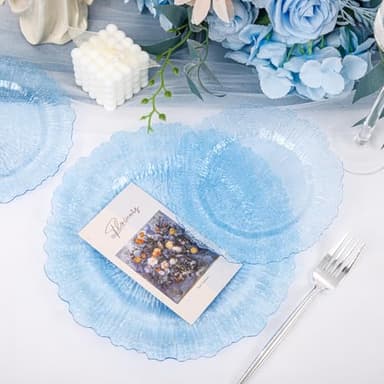 U-QE 60PCS Clear Blue Plates - Blue Plastic Plates Disposable&Reusable - Heavy Duty Plastic Plates for Party&Wedding Including 30 Dinner Plates 10" & 30 Appetizer Plates 7" - Image 8
