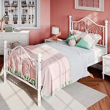SHA CERLIN Twin Size Bed Frame for Kids,Metal Bed Frame with Butterfly Pattern Design Headboard & Footboard,No Box Spring Needed,Easy Assembly,White - Image 8