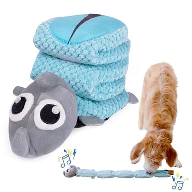 everyday joy Crinkle Dog Toy Plush Toy - Long Tug-of-War Squeaky Dog Toy Boredom Buster Toys with Snack Pockets - Mentally Stimulating Toys for Dogs Small, Medium, Large - Rhino (Rhino) - Image 1