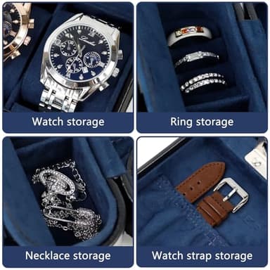 KAMIER Watch Travel Case with Combination Lock - 2 Watch Storage and Jewelry Organizer - Watch Case for Ring and Watch Storage, PU Leather Travel Watch Case, Ideal for Gift (With Gift Box) (Black) - Image 3