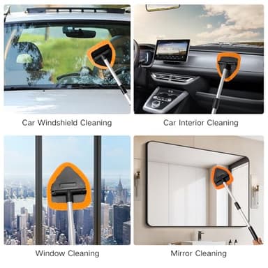 Qydipclin 10pcs Windshield Cleaner Tool, Car Window Cleaning Wash Kit with 4 Reusable Microfiber Pads 1 Spray Bottle and Extendable Handle Auto Glass Wiper Kit, Orange - Image 6