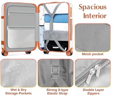 Lumesner 5 Piece Luggage Sets with Travel Backpack, 20" Carry On Hardside Spinner Suitcases, TSA Lock, Durable PC (Beige, 5 piece set (20inch)) - Image 7