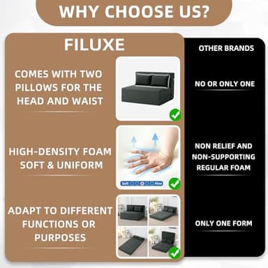 FILUXE Convertible Folding Sofa Bed - Sleeper Chair with Pillow, Modern Linen Fabric Floor & Futon Couch, Foldable Mattress for Living Room/Dorm/Guest/Home Office/Apartment, Standard Size, Dark Gray - Image 6