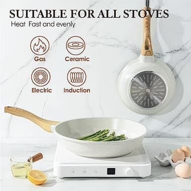 SENSARTE Nonstick Ceramic Frying Pan Skillet, 12.5 Inch Omelet Pan, Healthy Non Toxic Chef Pan, Induction Compatible Egg Pan with Heat Resistant Handle, PFAS-Free, White - Image 3