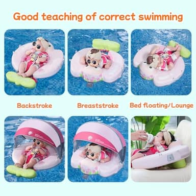 Mambobaby Float with Canopy & Portable Backpack Skin-friendly Baby Swim Float with Tail Waterproof Non-Inflatable Mambo Float Smart Swim Trainer Soft Solid Infant Pool Float 3-24 months Baby Swim Ring - Image 3