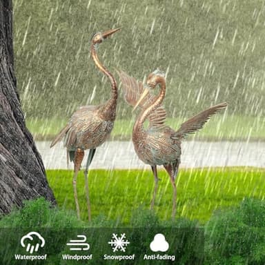 TERESA'S COLLECTIONS Garden Decor, Set of 2 Cranes Garden Decor, 33-39", Elegant Cranes with Golden Painting, Waterproof Metal Garden Statue, Herons Gifts Birthday Gifts for Women Mom - Image 7