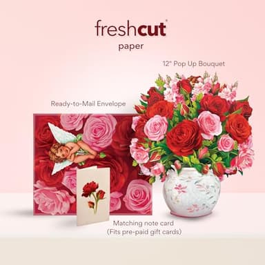 Freshcut Paper Pop Up Cards, Blooming Roses, 12 Inch Life Sized Forever Flower Bouquet 3D Popup Greeting Cards, Valentine's Day, Anniversary Card, Blank Notecard & Envelope - Image 2