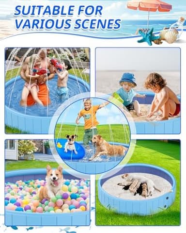 YSJILIDE Dog Pools for Large Dogs, 2-in-1 Sprinkler Pool for Kids Non-Slip Dog Swimming Pool for Outdoor Backyard Kids Dogs Ducks and Pet Baths 70" x 12" - Image 5