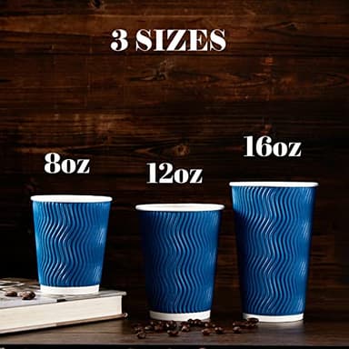 Lamosi Coffee Cups 12 oz - 120 Pack, 12 oz Disposable Paper Coffee Cups Insulated, Corrugated Kraft Ripple Wall Cup for Hot Beverage or Cold Drinks (Navy) - Image 5