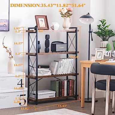HCHQHS Bookshelf, 4-Tier Industrial Bookcase, Rustic Open Book Shelf, Freestanding Tall Bookshelves with Metal Frame - Image 3