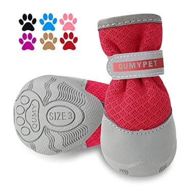 QUMY 2PCS Small Dog Shoes for Hot Pavement Summer Puppy Dog Booties with Reflective Strip Soft Comfortable Skid-Resistant Rubber Sole Red Size 4 - Image 1