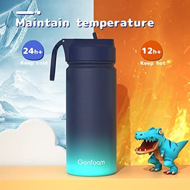 Kids Water Bottle, 2-Pack 16oz Water Bottles with Stickers and Straw, Stainless Steel Vacuum Insulated cup, Kids Water Bottle for School, Gifts for Boys and Girls(Blue/Purple) - Image 6
