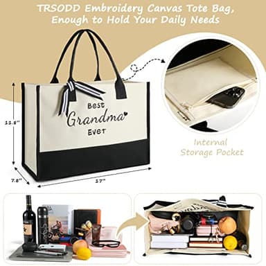 TRSODD Mothers Day Gifts for Grandma Gigi Birthday Gifts for Women Canvas Embroidered Tote Bag and Makeup Bag - Image 2