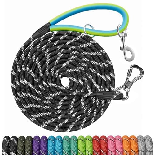 Long Dog Leash for Dog Training 10FT/15FT/20FT/30FT/40FT/50FT/100FT Reflective Leash with 2 Hooks, Heavy Duty Dog Lead for Large Medium Small Dogs Outside Walking Camping Yard, Black 50FT - Image 1